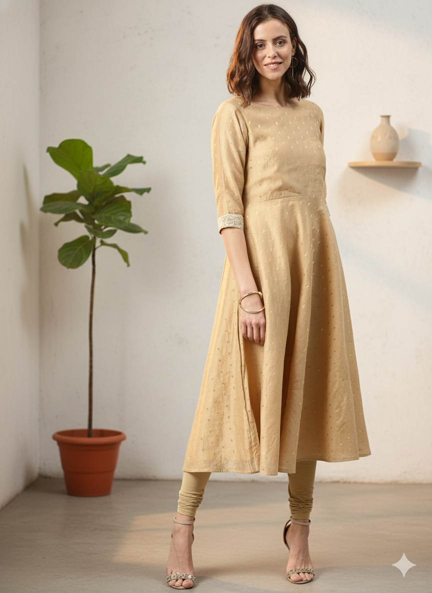 Beige Anarkali Kurta Set