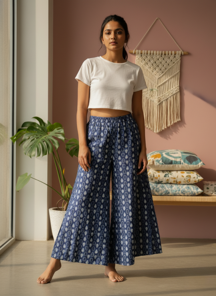 Printed Indigo Plazzo