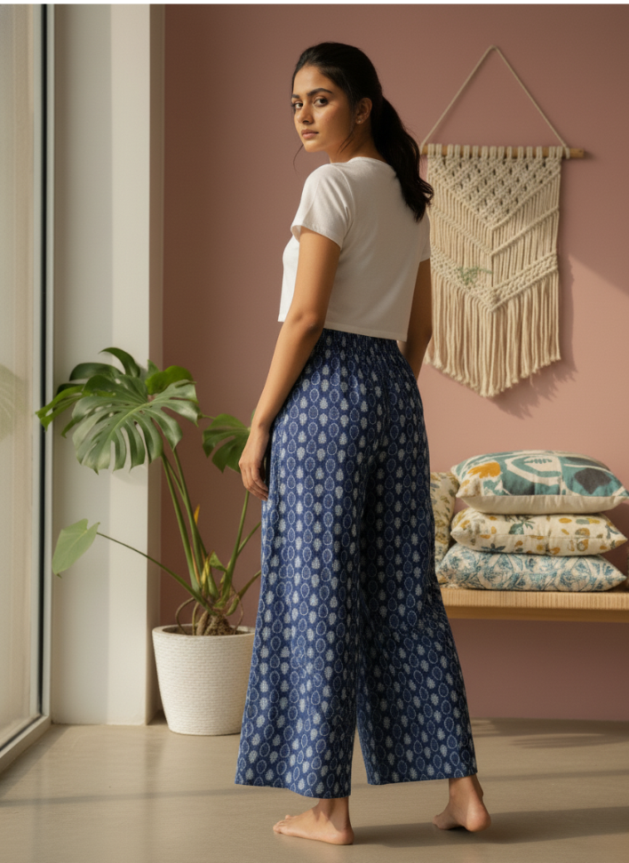 Printed Indigo Plazzo