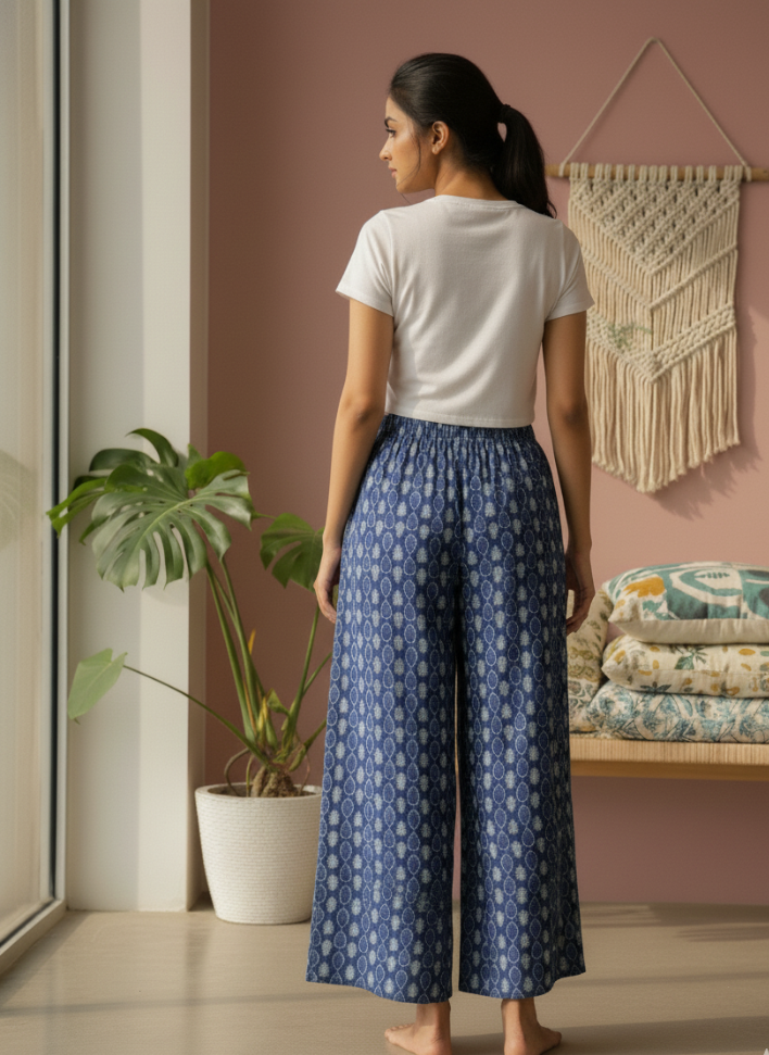 Printed Indigo Plazzo