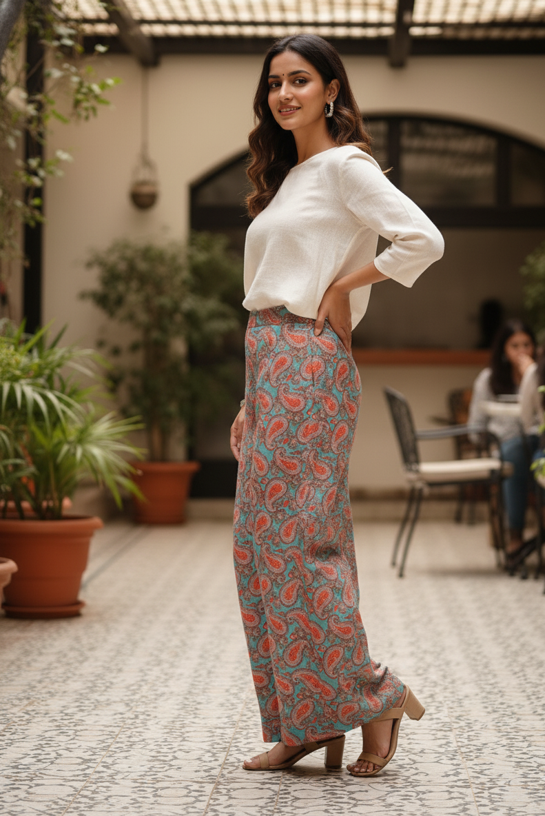 Printed Plazzo blue & red