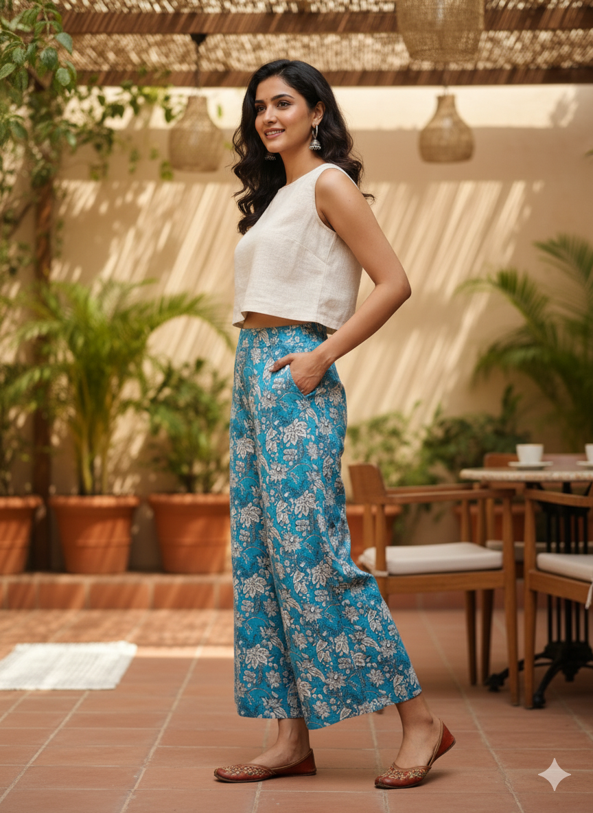 Sky blue printed plazzo