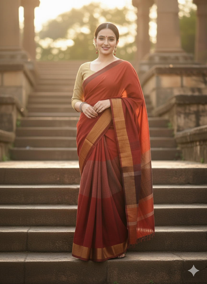 Maroon Cotton Saree