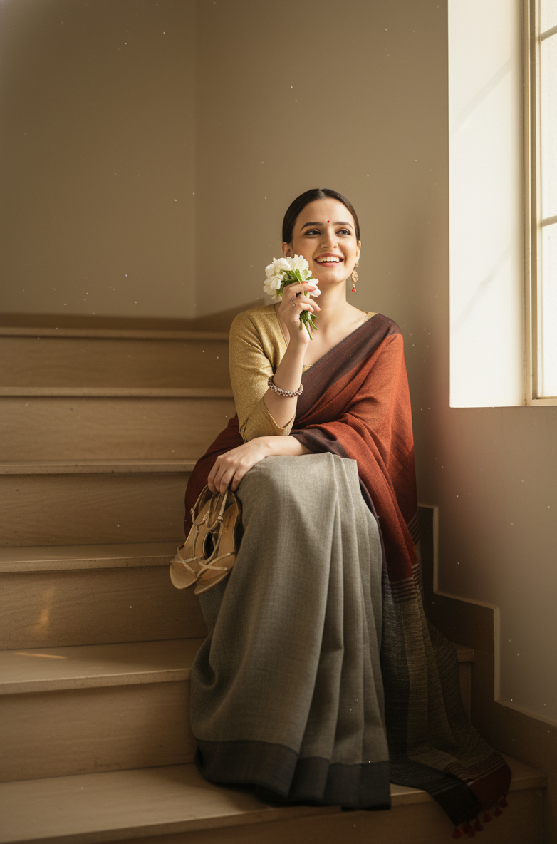Rust Linen Saree