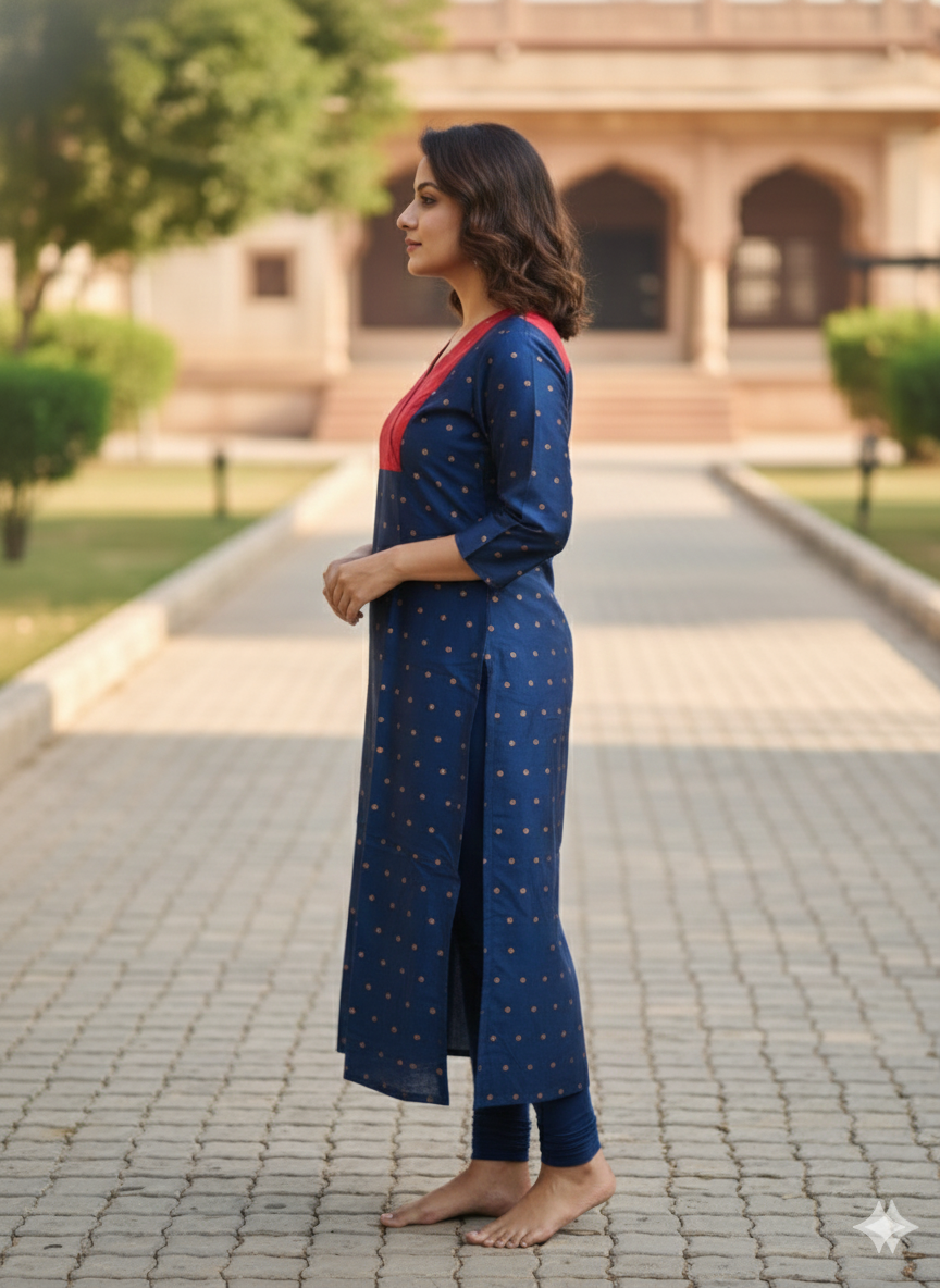 Royal Blue & Red A-Line Kurta