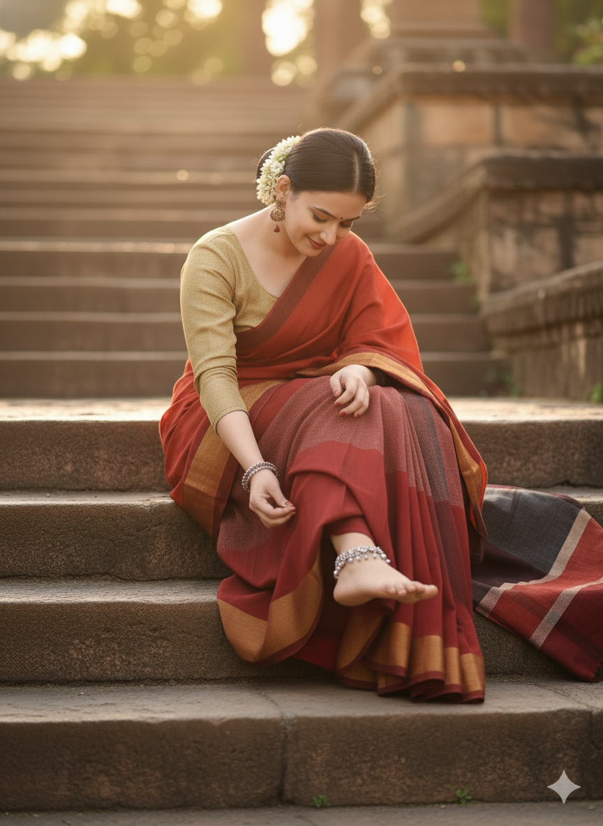 Maroon Cotton Saree