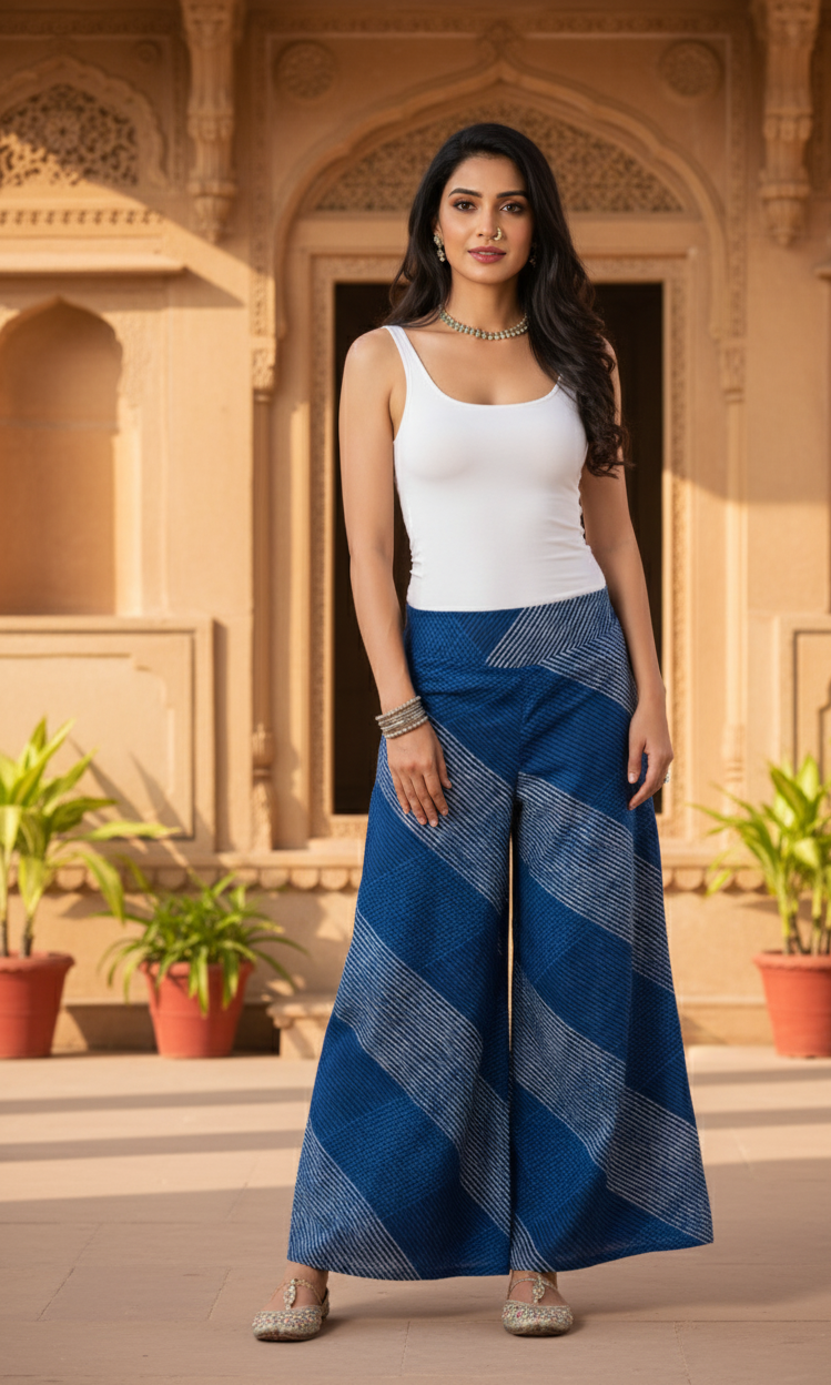 White Blue Lines Plazzo