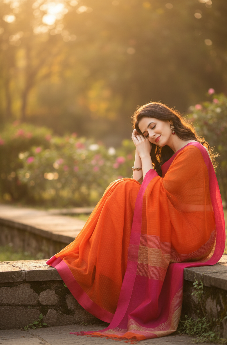 Pink Linen Saree