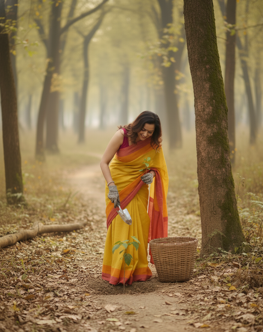 Yellow & Pink Saree Handloom Saree