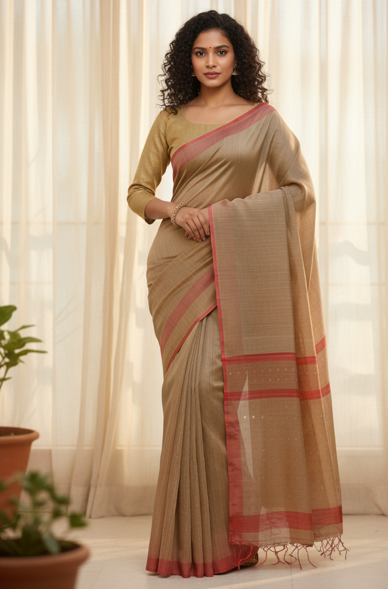 Brown Chanderi Saree