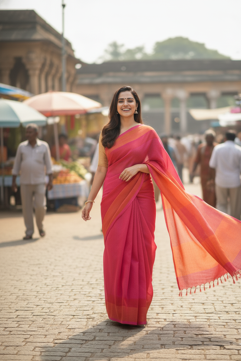 Cotton Pink Saree