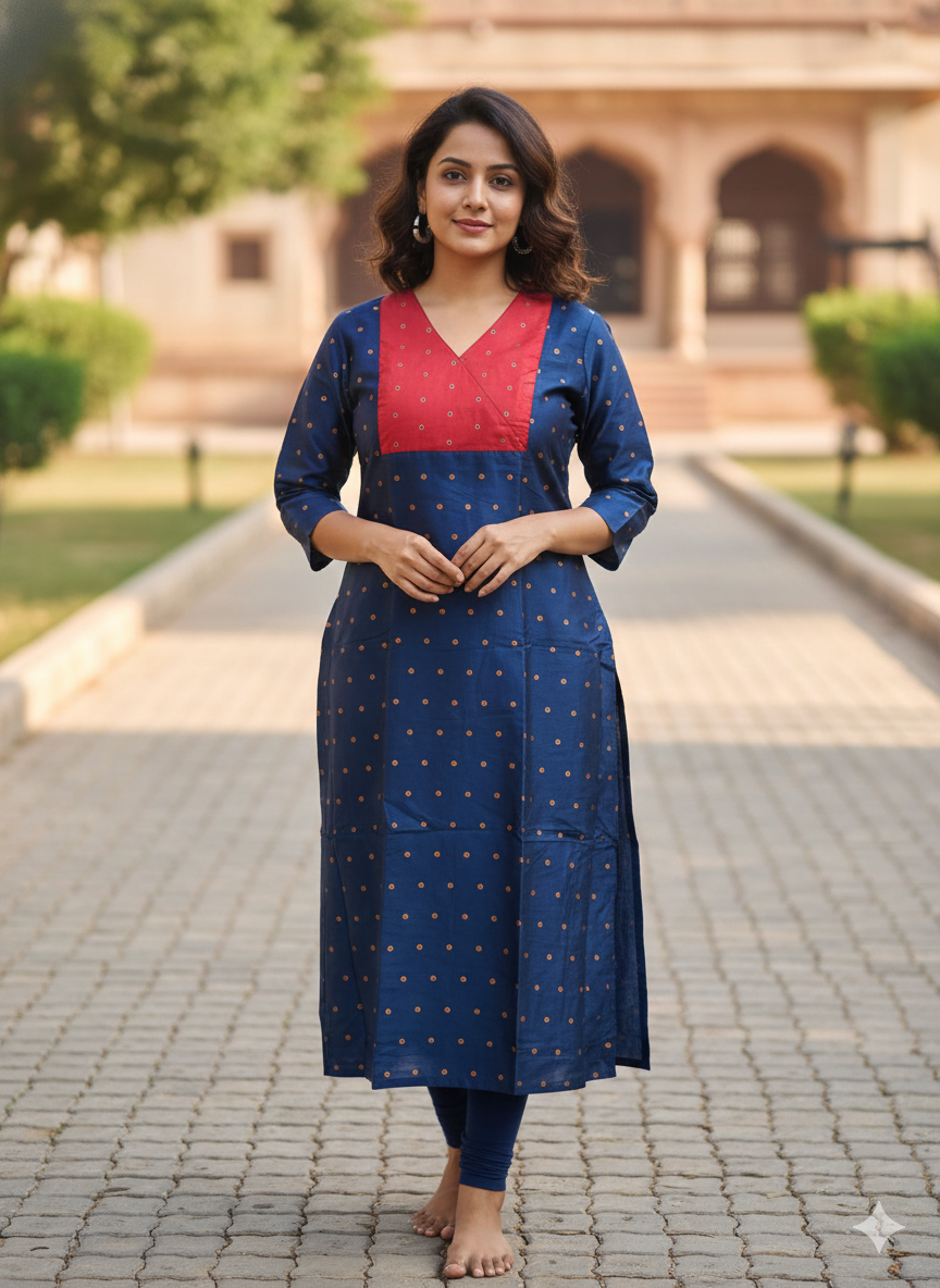 Royal Blue & Red A-Line Kurta