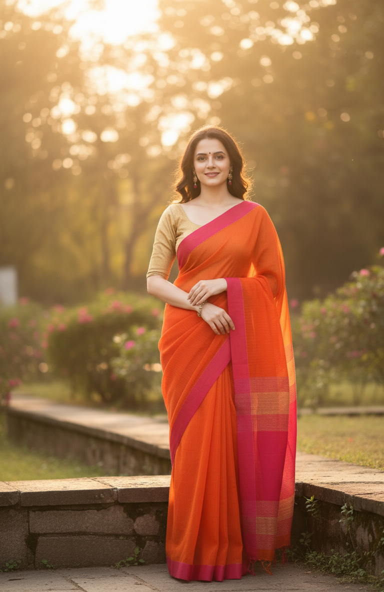 Pink Linen Saree