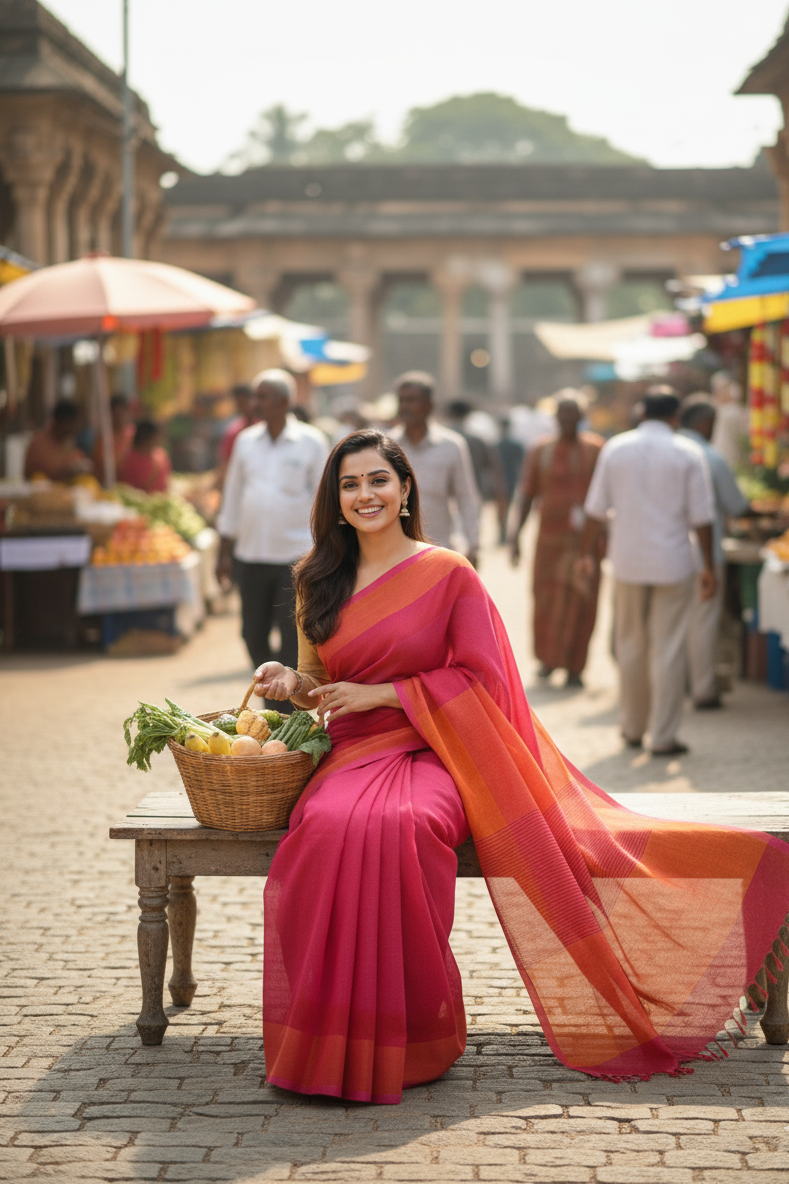 Cotton Pink Saree