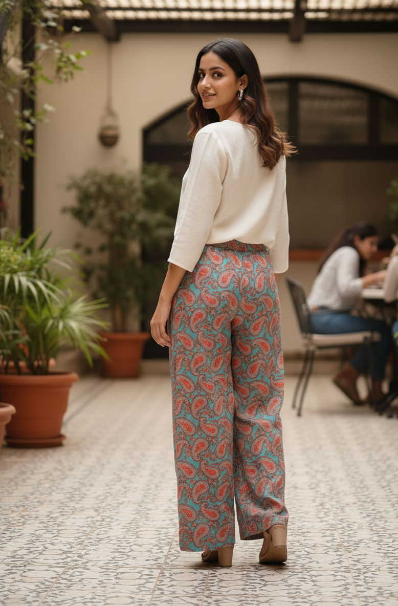 Printed Plazzo blue & red